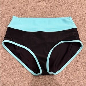 LainSnow Black and Aqua High-Waisted Bikini Bottoms 0012